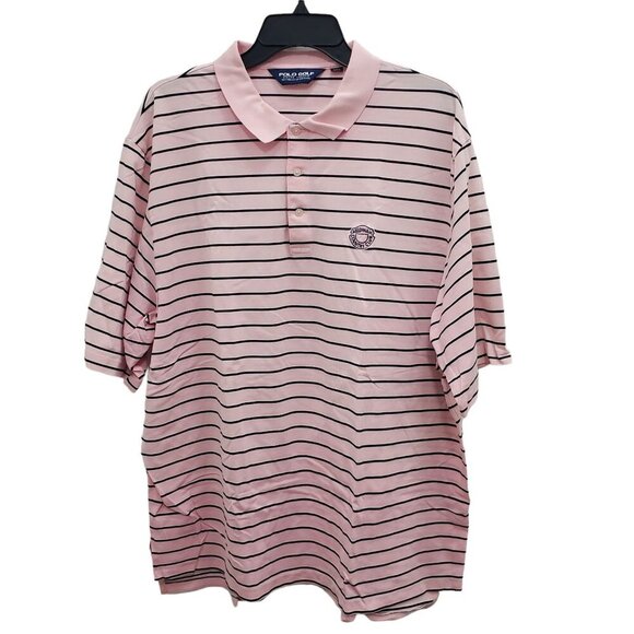 Polo Golf Ralph Lauren Vintage Men's Big & Tall Pink Navy Stripe Medinah Top XXL - Picture 1 of 7